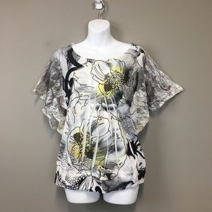 Apt.9 Black Yellow Butterfly Sleeve Top Size M